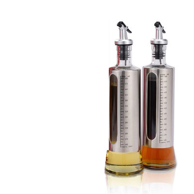Acciaio inossidabile contenitore di doppio vetro condimenti cucina bottiglia spray olio d'oliva con scala