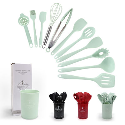 Set di spatola in silicone per cucina con secchio di stoccaggio utensili da cucina a 12 pezzi non appiccicosi