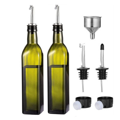 Bottiglia di olio da cucina verde scuro di vetro con tubo di scarico in acciaio inossidabile 500 ml 2pcs