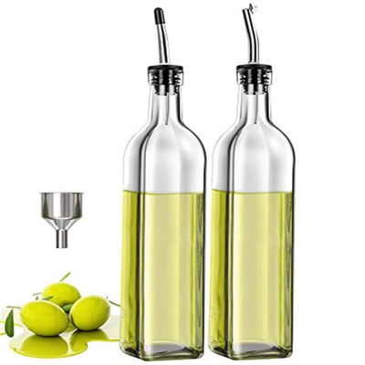 Bottiglia di olio da cucina verde scuro di vetro con tubo di scarico in acciaio inossidabile 500 ml 2pcs