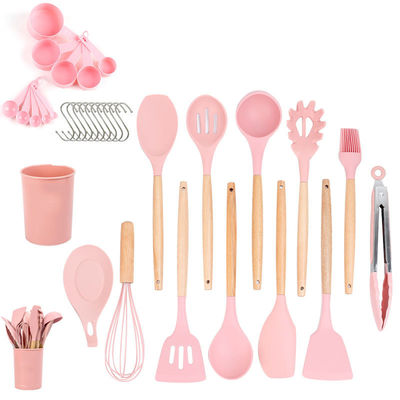 Set di utensili da cucina in silicone di 33 pezzi con spatola antiaderente e maniglia di legno