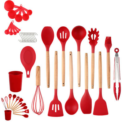 Set di utensili da cucina in silicone di 33 pezzi con spatola antiaderente e maniglia di legno