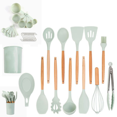 Set di utensili da cucina in silicone di 33 pezzi con spatola antiaderente e maniglia di legno