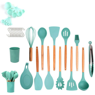 Set di utensili da cucina in silicone di 33 pezzi con spatola antiaderente e maniglia di legno