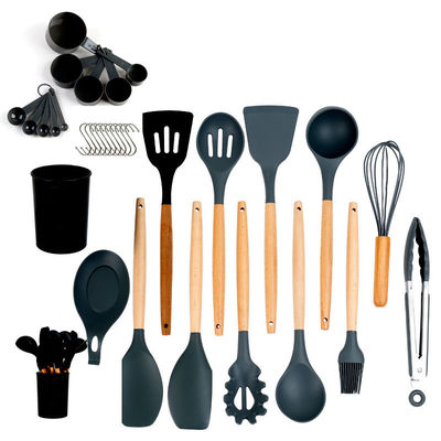 Set di utensili da cucina in silicone di 33 pezzi con spatola antiaderente e maniglia di legno