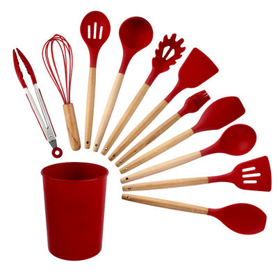 Set di utensili da cucina in silicone verde da 18 pezzi con secchio di stoccaggio