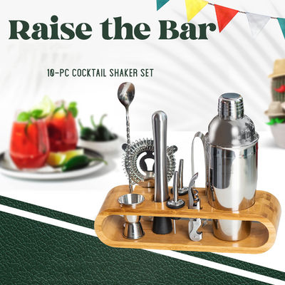 Disegno minimalista 10 in 1 Cocktail Shaker in acciaio inossidabile Set con supporto in legno 750ml