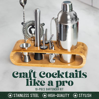 Disegno minimalista 10 in 1 Cocktail Shaker in acciaio inossidabile Set con supporto in legno 750ml