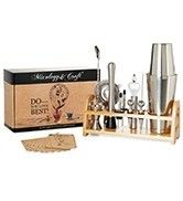 Disegno minimalista 10 in 1 Cocktail Shaker in acciaio inossidabile Set con supporto in legno 750ml