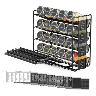 25.6*13*26cm Cucina nera Ferrovia scorrevole Rack di spezie Multi-livello di stoccaggio Organizzatore di ferro
