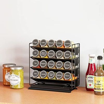 25.6*13*26cm Cucina nera Ferrovia scorrevole Rack di spezie Multi-livello di stoccaggio Organizzatore di ferro