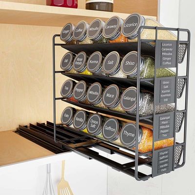 25.6*13*26cm Cucina nera Ferrovia scorrevole Rack di spezie Multi-livello di stoccaggio Organizzatore di ferro
