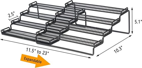 Organizzatore per scaffalature di spezie alimentari in ferro cotto con lacca per armadietto 4 Tier Step Shelf Holder