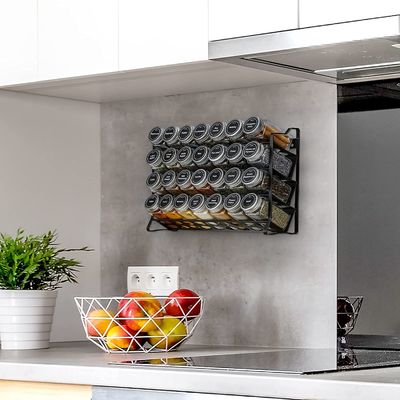 Organizzatore di bottiglie di spezie a tre livelli di tipo metallico per il bancone della cucina