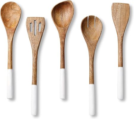 Set da cucina in legno di acacia a 5 pezzi cucchiaio con forchetta a spatola con fessura