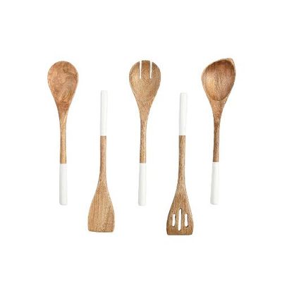 Set da cucina in legno di acacia a 5 pezzi cucchiaio con forchetta a spatola con fessura