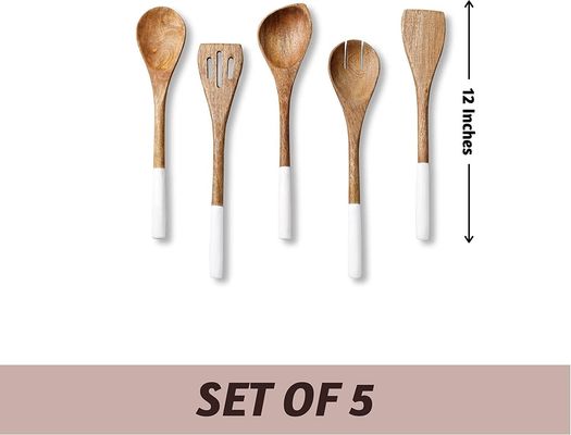 Set da cucina in legno di acacia a 5 pezzi cucchiaio con forchetta a spatola con fessura