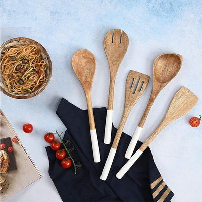 Set da cucina in legno di acacia a 5 pezzi cucchiaio con forchetta a spatola con fessura