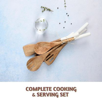 Set da cucina in legno di acacia a 5 pezzi cucchiaio con forchetta a spatola con fessura
