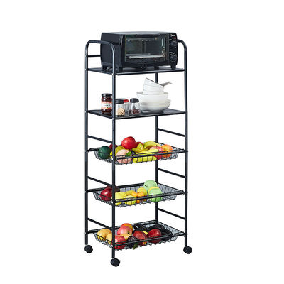5 strati rotanti in acciaio al carbonio scaffale da cucina con struttura quadrata e ruote