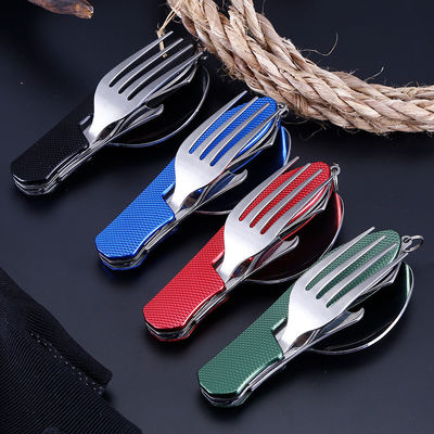 Set di utensili da campeggio pieghevoli coltello a cucchiaio in acciaio inossidabile per attività all'aria aperta