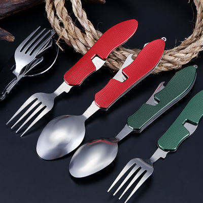 Set di utensili da campeggio pieghevoli coltello a cucchiaio in acciaio inossidabile per attività all'aria aperta