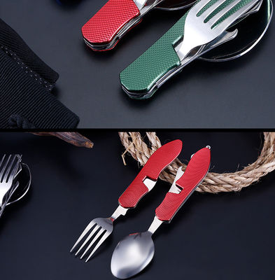 Set di utensili da campeggio pieghevoli coltello a cucchiaio in acciaio inossidabile per attività all'aria aperta