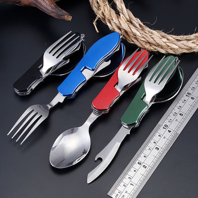 Set di utensili da campeggio pieghevoli coltello a cucchiaio in acciaio inossidabile per attività all'aria aperta