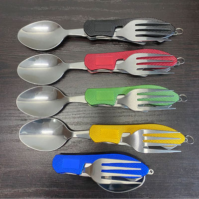 Set di utensili da campeggio pieghevoli coltello a cucchiaio in acciaio inossidabile per attività all'aria aperta