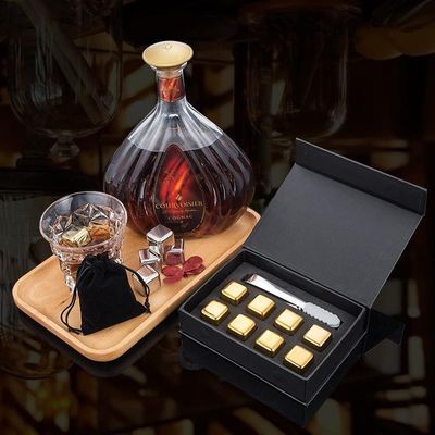 Disegno Whiskey Ice Stone Set 8 PCS Cubi in acciaio inossidabile con scatola regalo Tong e EVA