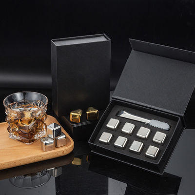 Disegno Whiskey Ice Stone Set 8 PCS Cubi in acciaio inossidabile con scatola regalo Tong e EVA