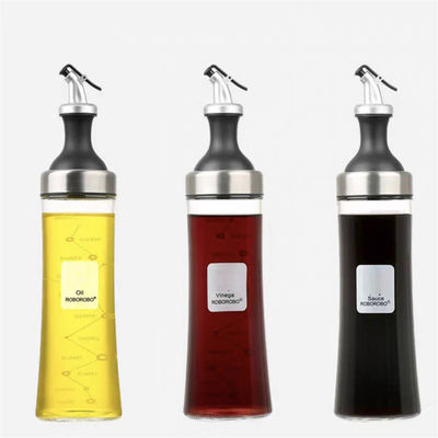 Serbatoio di olio di vetro ad alto borosilicato per uso domestico con becco curvo e misura di controllo dell'olio