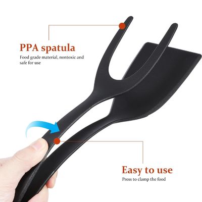 2 in 1 Spatula Tong per utensili da cucina Uovo nero Pinne Tong Pancake Pesce Toast francese