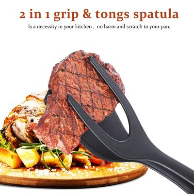 2 in 1 Spatula Tong per utensili da cucina Uovo nero Pinne Tong Pancake Pesce Toast francese
