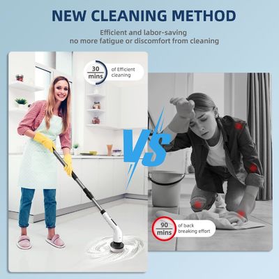 9 Pulizzatrice elettrica per vasca da bagno senza fili con teste sostitutive per spazzole per pulizia domestica