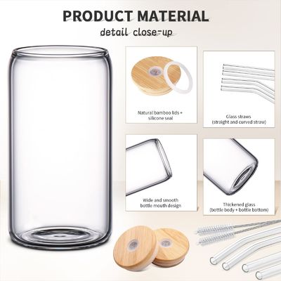 Festa Occasione Morden Luxury 16oz Glass Clear Mason Jug con Capo di Bambù e Paglia