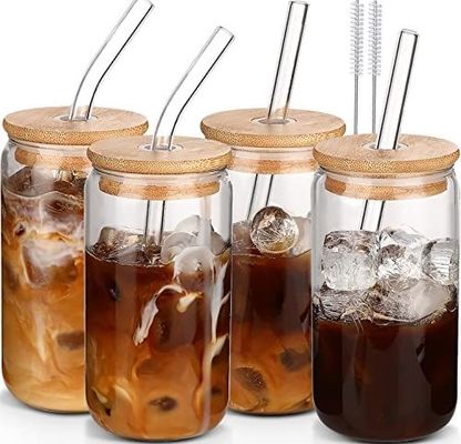 Festa Occasione Morden Luxury 16oz Glass Clear Mason Jug con Capo di Bambù e Paglia