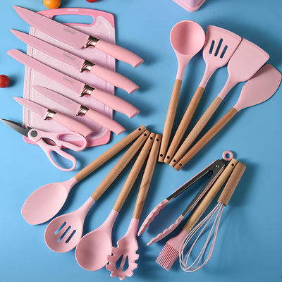 19 pcs manico di legno Silicone utensili da cucina Set per utensili da cucina e riforniti ristorante