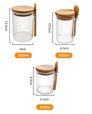 Cibo Bottine rotonde di vetro di bambù con coperchio e cucchiaio Caramelle Spezie Caffè Fagioli Noci Biscotti