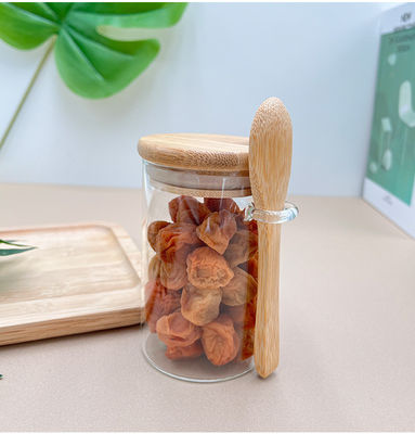Cibo Bottine rotonde di vetro di bambù con coperchio e cucchiaio Caramelle Spezie Caffè Fagioli Noci Biscotti