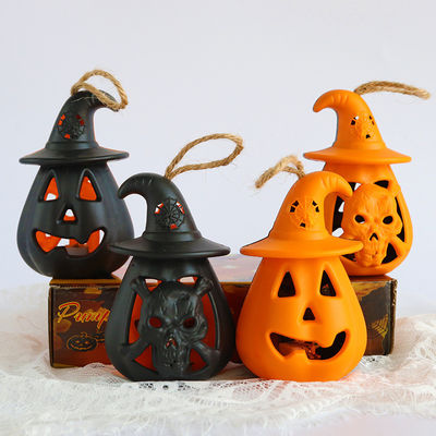 Decorazioni per Halloween Portacandeli a zucca LED Luci notturne Lampade da candelabro Ornamenti 8*12cm