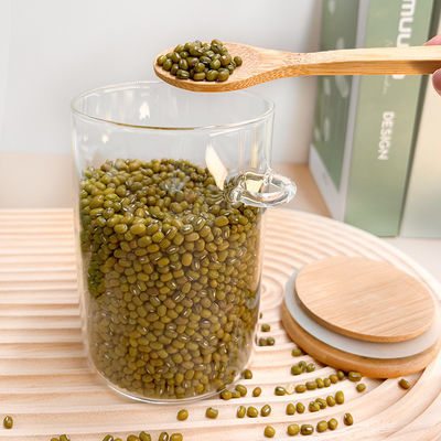 Cibo Bottine rotonde di vetro di bambù con coperchio e cucchiaio Caramelle Spezie Caffè Fagioli Noci Biscotti
