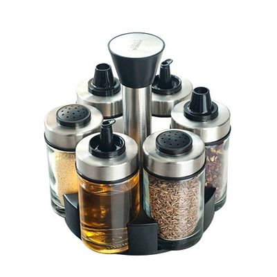 1Dispensatore di aceto di olio da 5 kg con porta rotante 360 e bottiglie in acciaio inossidabile