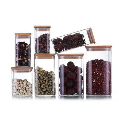 Contenitore per la conservazione degli alimenti di design moderno con coperchio in legno di bambù 300ml 500ml Vaso di vetro con spezie
