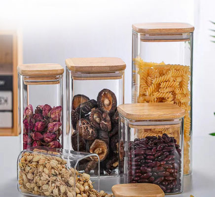 Contenitore per la conservazione degli alimenti di design moderno con coperchio in legno di bambù 300ml 500ml Vaso di vetro con spezie