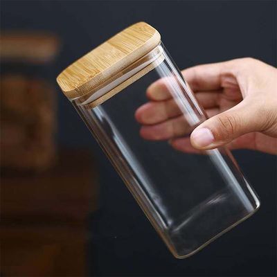 Contenitore per la conservazione degli alimenti di design moderno con coperchio in legno di bambù 300ml 500ml Vaso di vetro con spezie