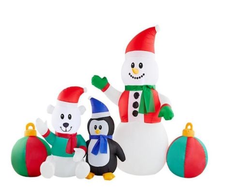 Arco di slitta natalizia all'aria aperta illuminato da Babbo Natale con pupazzo di neve Inflatabili per albero di pan di zenzero