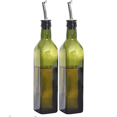 Grizzler per olio in vetro verde 500 ml per cucina con canale versatore in acciaio inossidabile