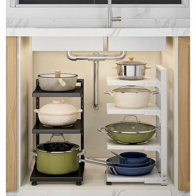 Organizza la tua cucina in modo efficiente con questo porta-pottini in acciaio e organizzatore sotto il lavandino