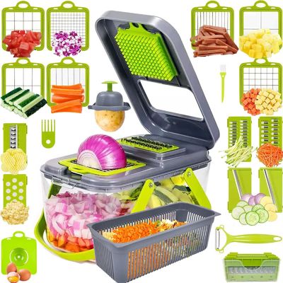22pcs Slicer di verdura Dicer con maniglia del cestino di scarico e tagliatore di mandolina sostenibile